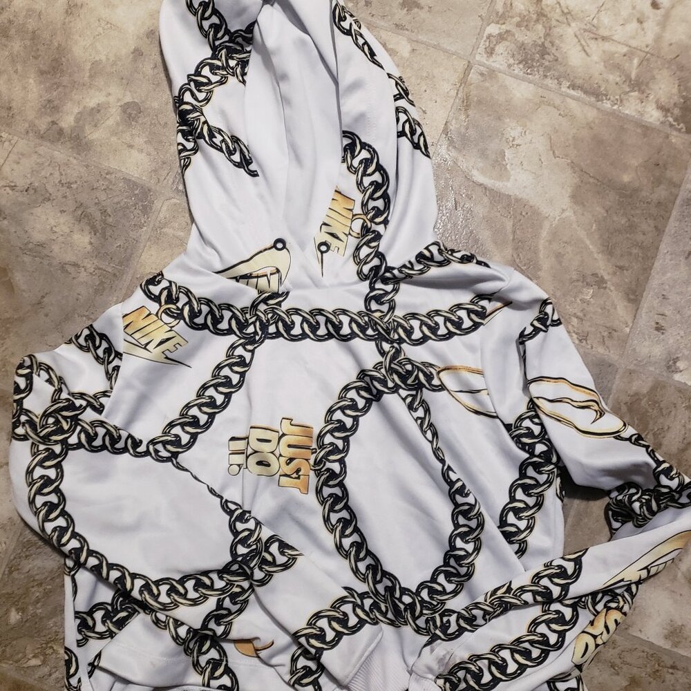 Small trendy designer print Nike crop hoodie